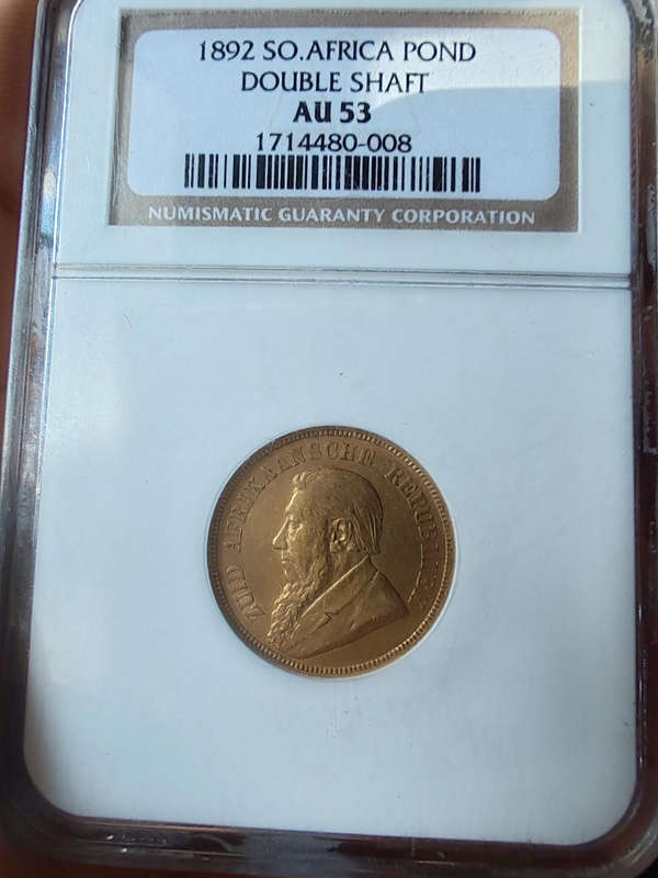1892 ZAR 1 Pond  NGC AU53  Double Shaft