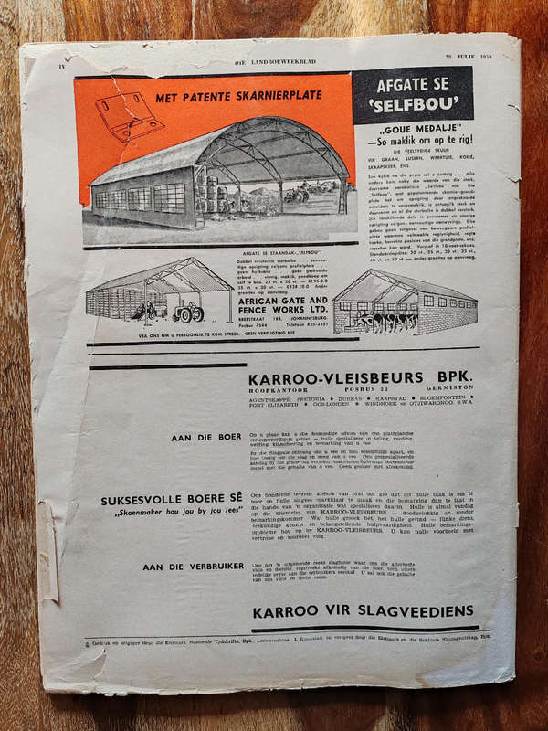 Landbouweekblad  29 Julie 1958 (Fair Condition)