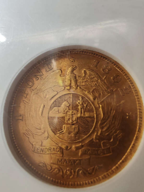 1892 ZAR 1 Pond  NGC AU53  Double Shaft
