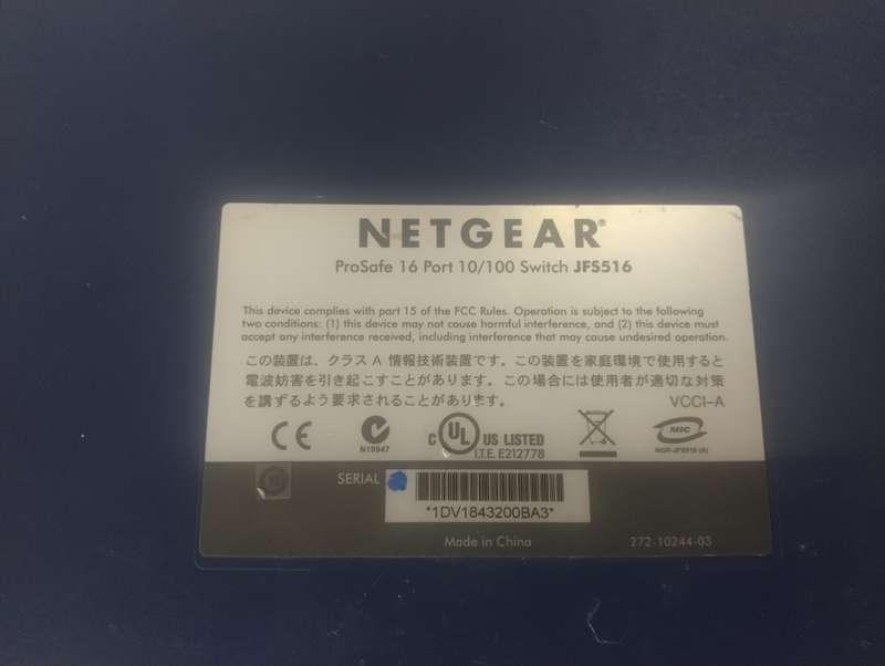 Netgear JFS516 ProSafe 16 Port Ethernet Fast Switch