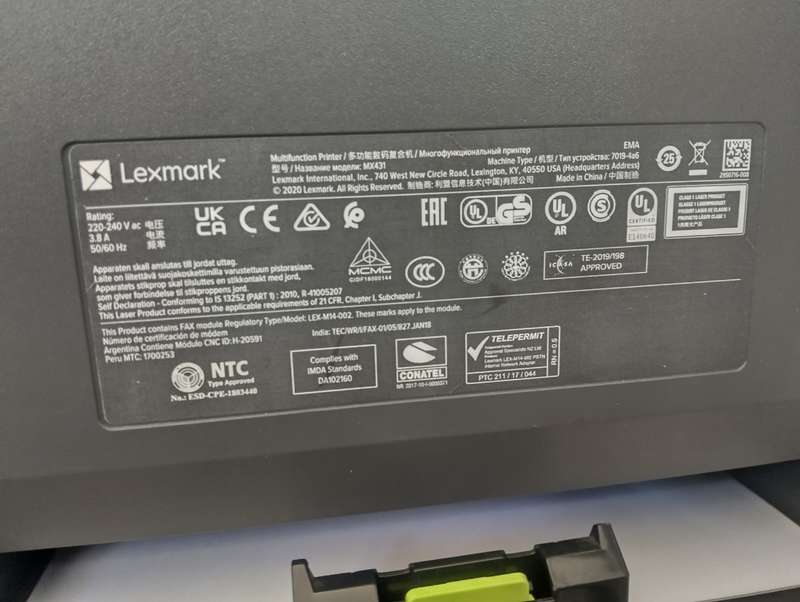 Lexmark MX431 LaserJet Multifunction Printer  A4 Black and White (Low Miliage)