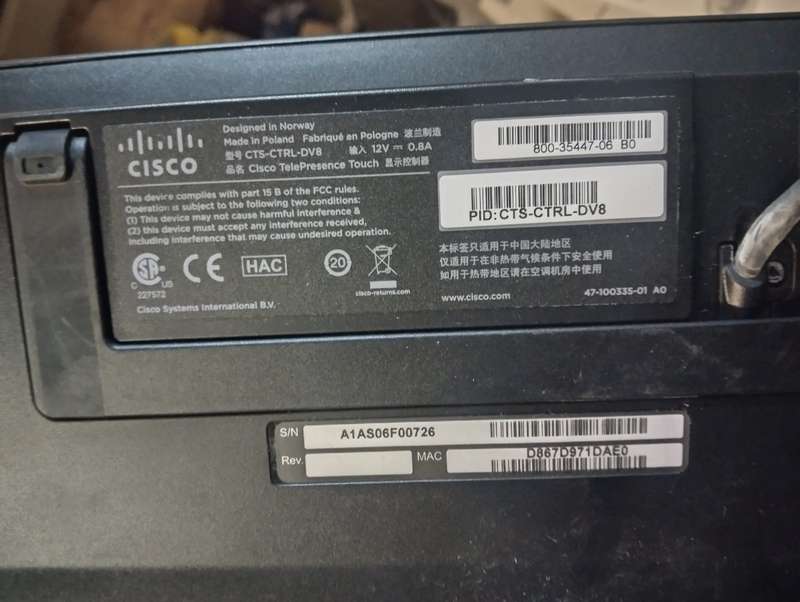 Cisco CTS-CTRL-DV8 TelePresence Touch 8-inch