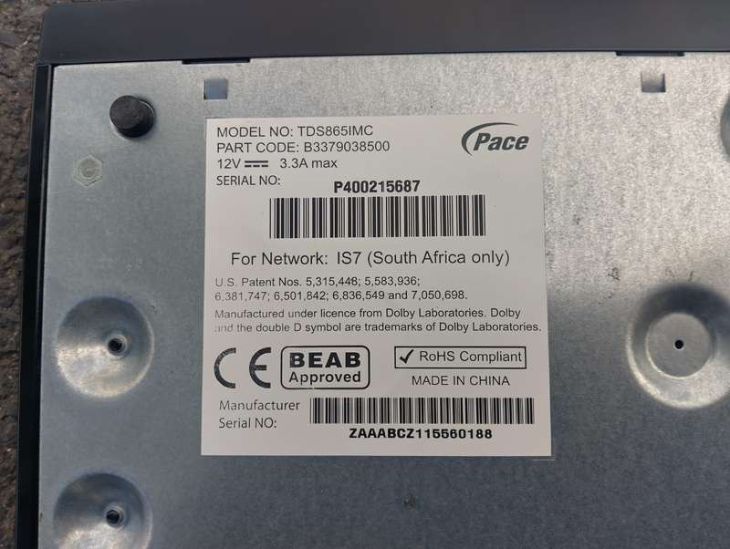 Pace DStv HD PVR 2P Decoder (TDS865IMC) | B3379038500