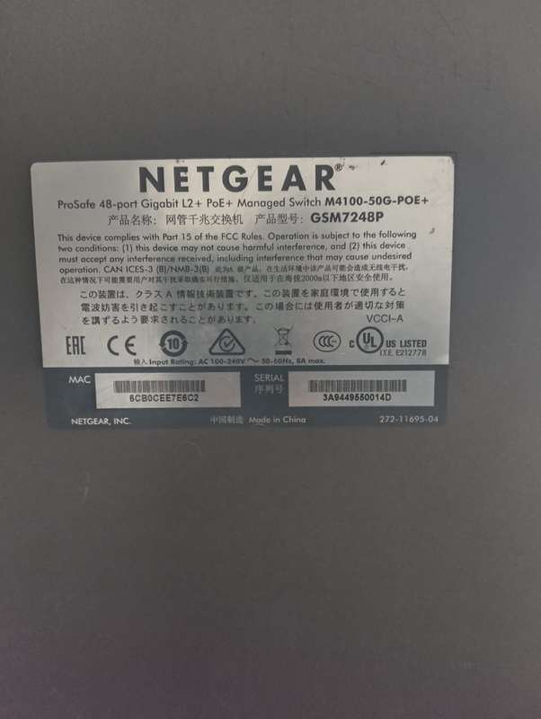 Netgear ProSafe 48 Port Gigabit L2 + POE + Managed Switch M4100-50G-POE+ (GSM7248P)