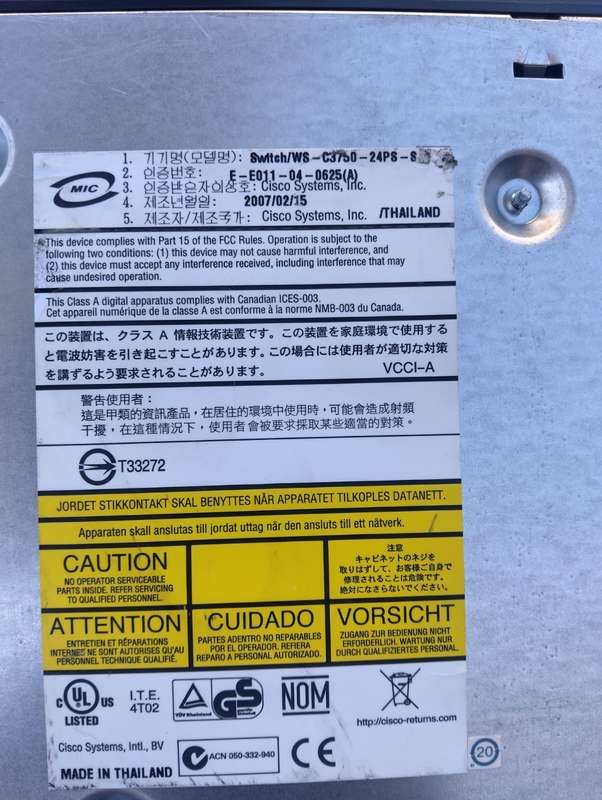 Cisco Switch WS-C3750-24PS-S Catalyst 3750 series 24 Port POE