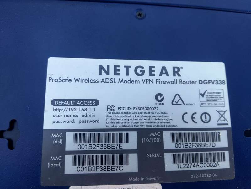 Netgear ProSafe Wireless ADSL Modem VPN Firewall Router  Model: DGFV338