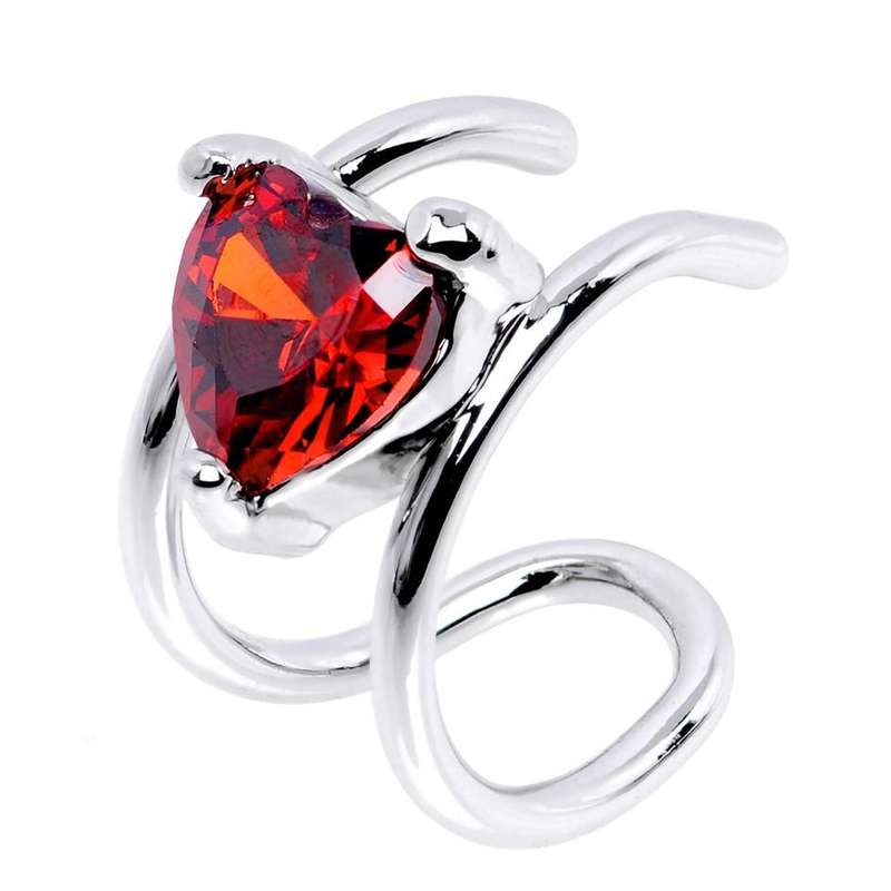 Rhodium Plated Red Heart Gem Ear Cuff Small 10mm