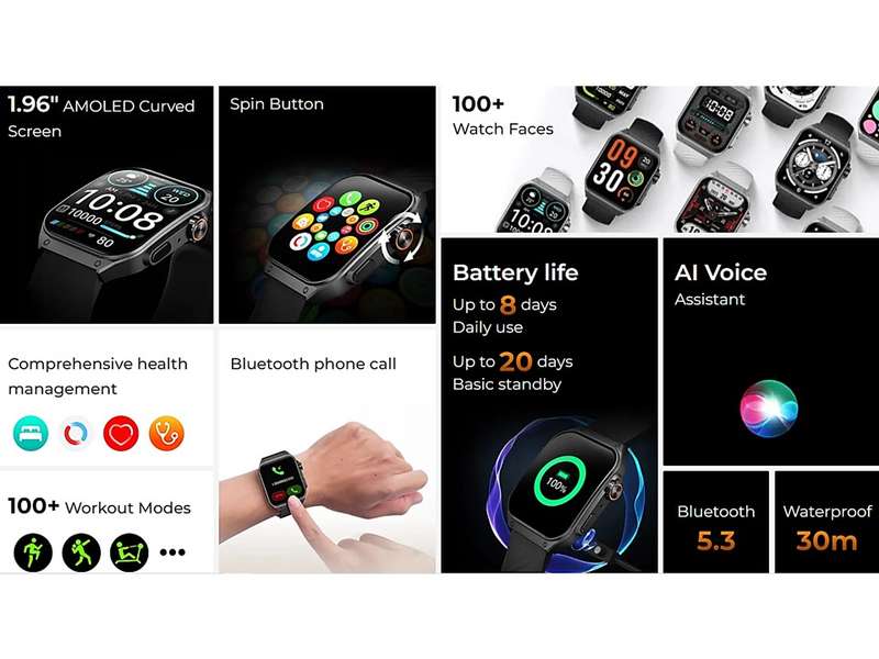 HAYLOU S8 Smart Watch 1.96'' AMOLED Curved Screen