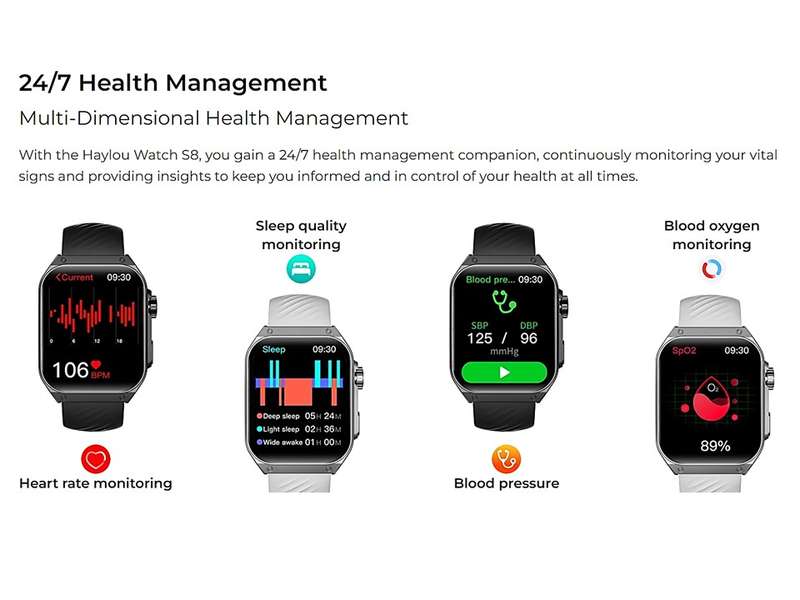 HAYLOU S8 Smart Watch 1.96'' AMOLED Curved Screen
