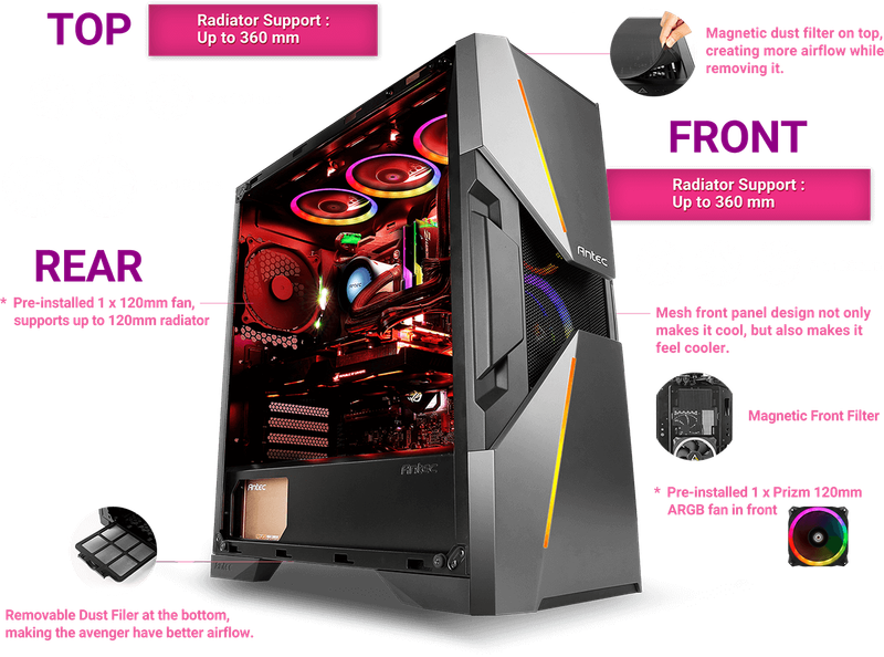 Antec DA601 RGB LED Tempered Glass Side ATX Gaming Chassis Black DA601