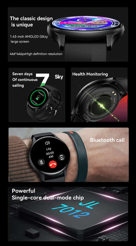 1.43inch Smart Watch Bluetooth Connected IP68 Waterproof - White