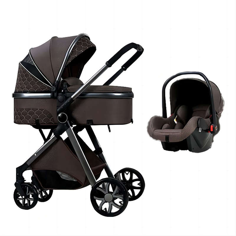 Children Travel Buggy 3-in-1 Foldable Shockproof Portrait Format Pushchair - Chocolate