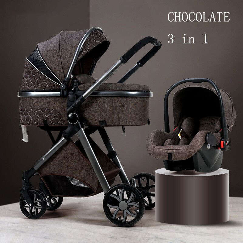 Children Travel Buggy 3-in-1 Foldable Shockproof Portrait Format Pushchair - Chocolate