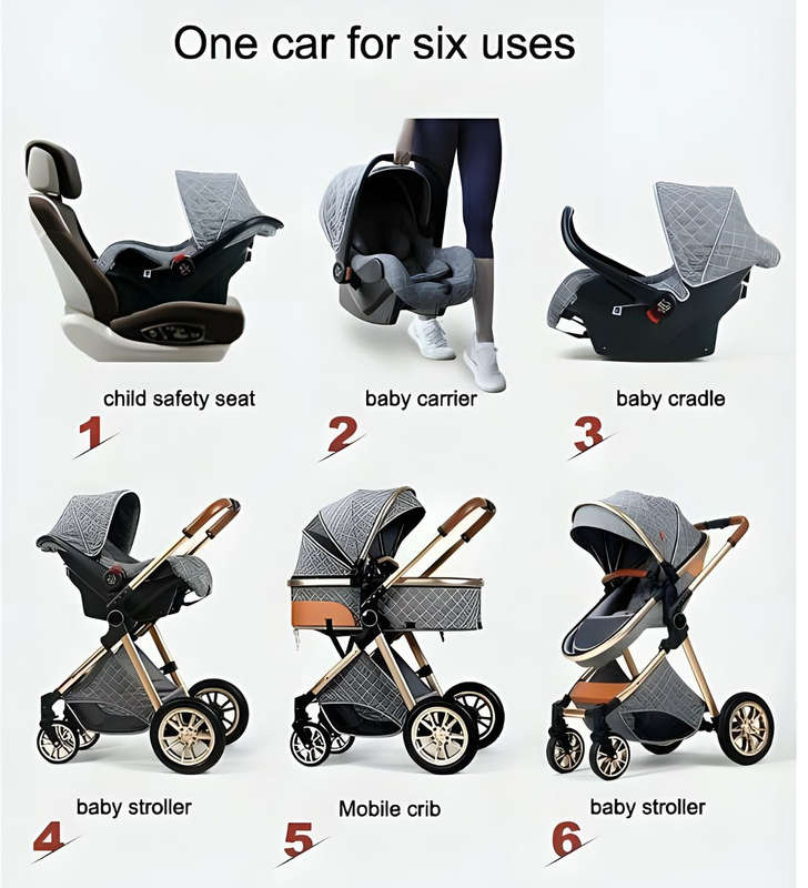 Children Travel Buggy 3-in-1 Foldable Shockproof Portrait Format Pushchair - Chocolate