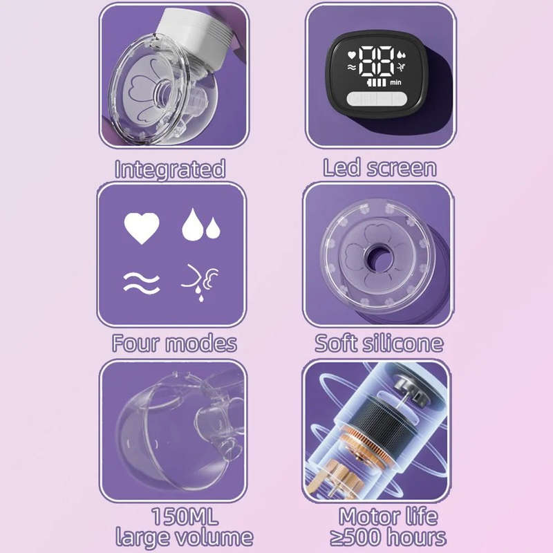 Wearable Hands-Free Electric Breast Pump Mute Stealth 180ML Capacity - Purple