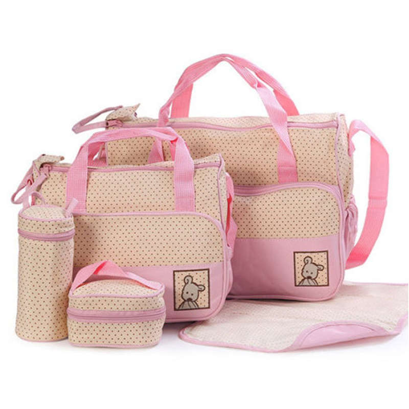 5-Piece Multifunctional Nappy Bag - Pink
