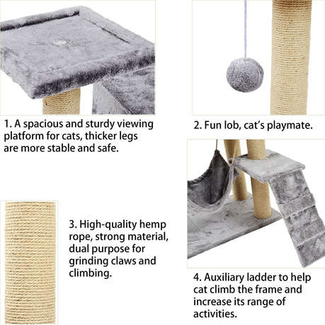 140CM Pet Cat Climbing Frame Tree Tower House Hammock Sisal Scratch Toy