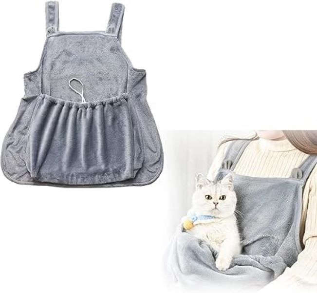 Cat Holding Apron, Carrier- Grey