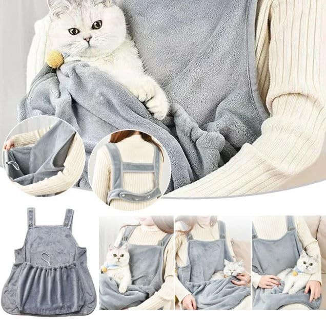 Cat Holding Apron, Carrier- Grey
