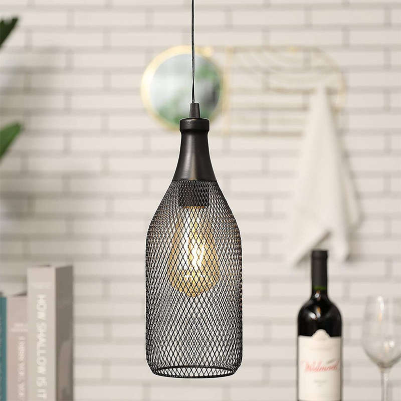 Mrsmart-Metal Mesh Bottle Style Chandelier Light - Black