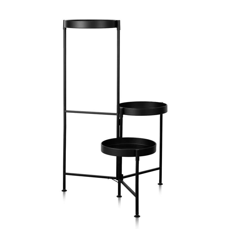 Garden Home Decor Pot Plant Display Stand Foldable Flower Pot Holder - 3 Tier - Black
