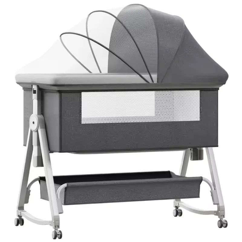 Multifunctional crib 6-level adjustable high-quality baby cradle - Grey