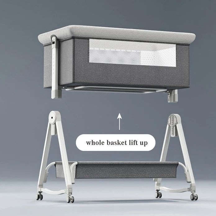 Multifunctional crib 6-level adjustable high-quality baby cradle - Grey