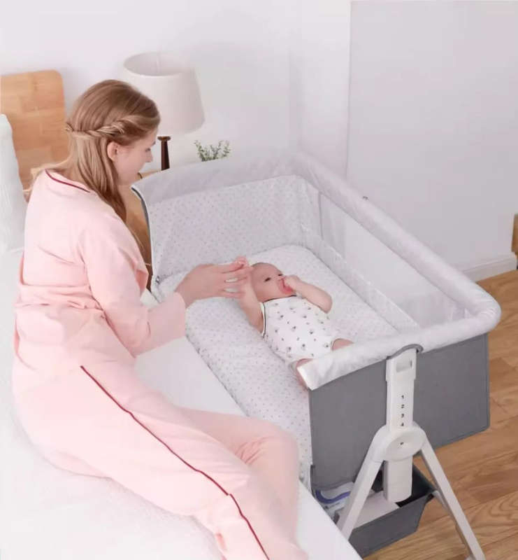 Multifunctional crib 6-level adjustable high-quality baby cradle - Grey