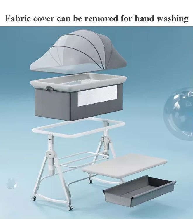 Multifunctional crib 6-level adjustable high-quality baby cradle - Grey