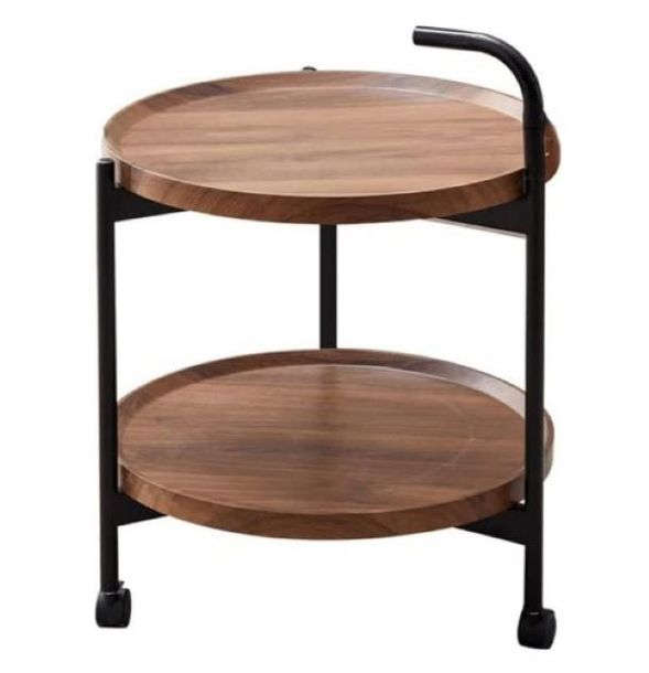 Wooden Round Movable 2-Tier Multifunctional Coffee Table