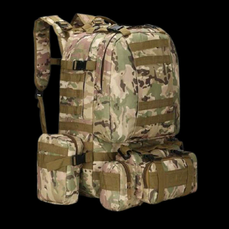 Tactical Backpack with 3 Molle Bags - Black (55l) - Camo
