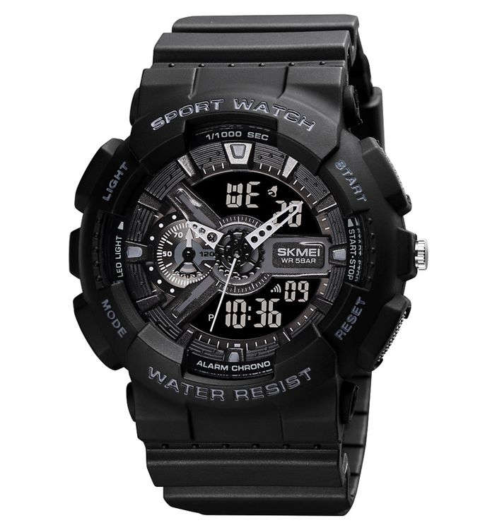 Mens Shock & Waterproof Duo Time Watch Alarm Stopwatch