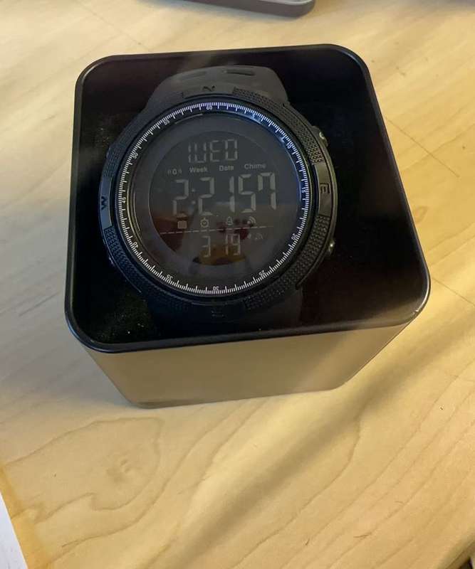 Mens Sport Waterproof Dual Time Watch Alarm Stopwatch - Black
