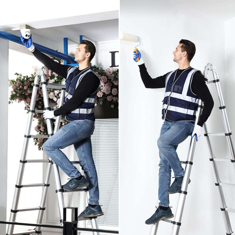 Adjustable Aluminum Ladders, Folding Telescopic Extension (2.5M+2.5M)