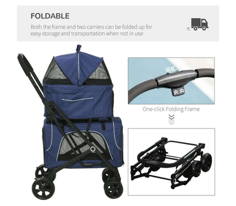 Pet Pram - Detachable Carrier - Pet Stroller - Blue