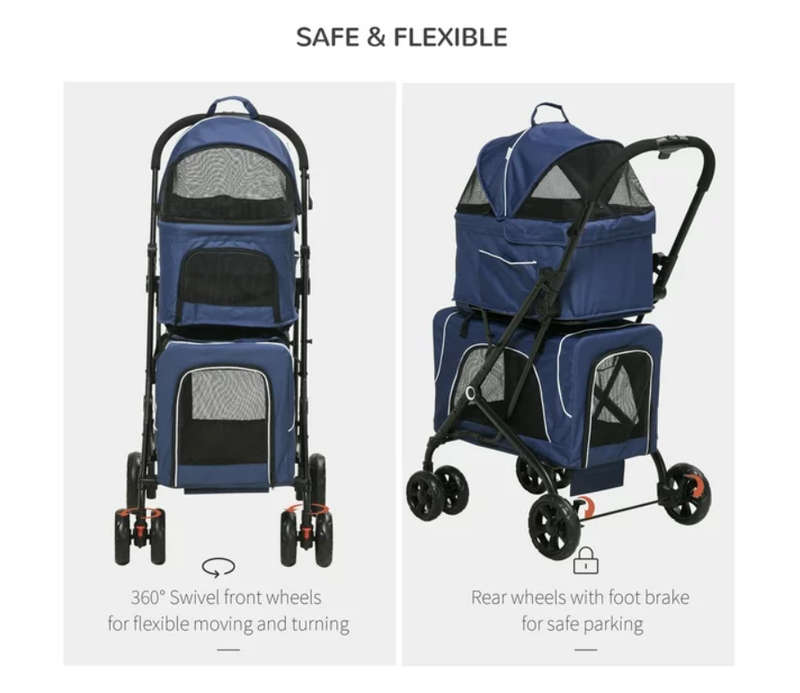Pet Pram - Detachable Carrier - Pet Stroller - Blue
