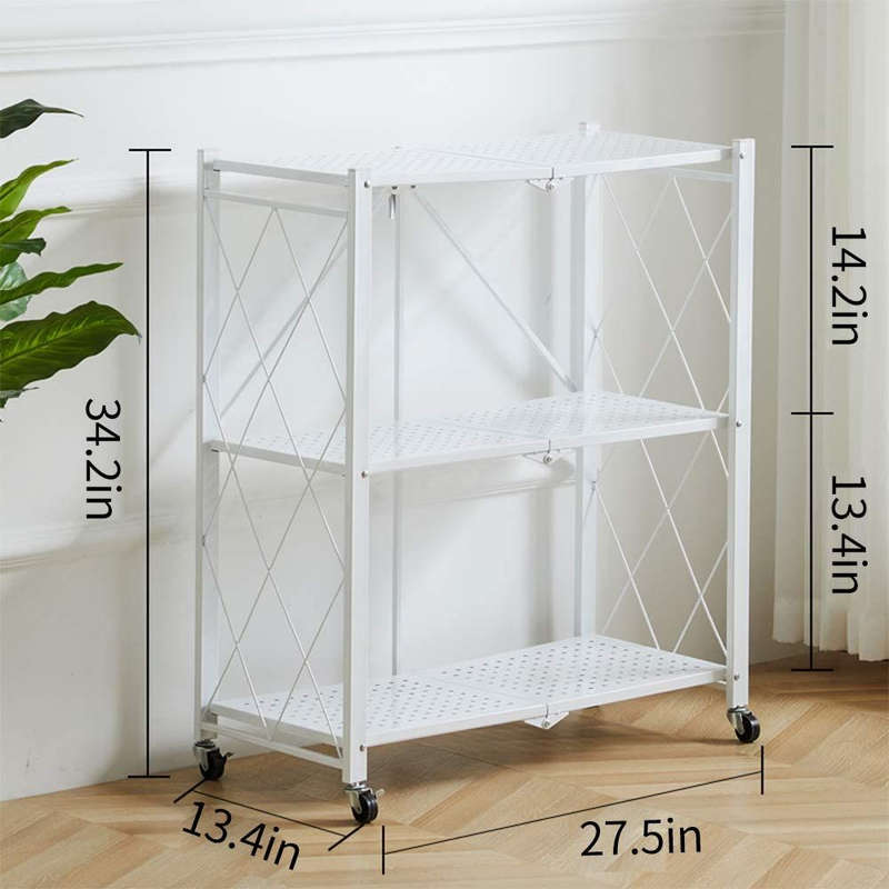 Metal 3 Tier Foldable Storage Shelve Home Storage Rack With Wheels - Black