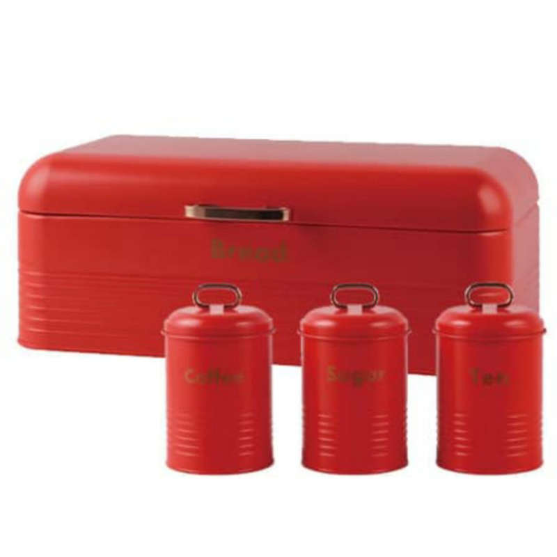 Totally Home Retro Breadbin Steel Design with 3 Piece Matching Canister Set