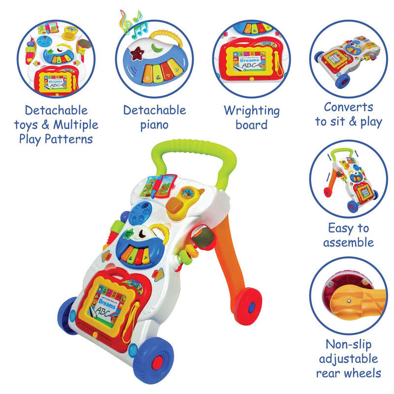 Baby Links Push Walker with Music, Detachable toys and wipe and write board