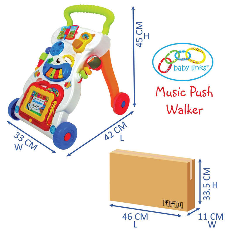 Baby Links Push Walker with Music, Detachable toys and wipe and write board