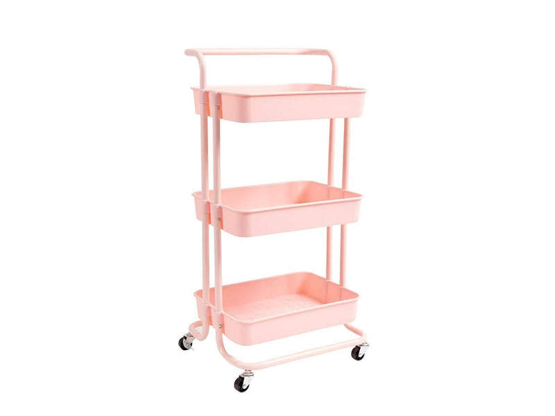 3 Tier Rolling Storage Trolley for Kitchen, Bathroom, Office, Workshop - Pink