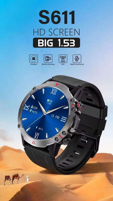 S611 smart watch remote shooting health monitoring HD screen sports watch - Black