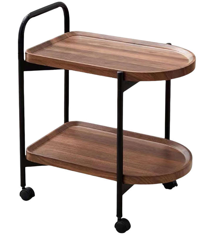 C-shaped WoodenTop side End Table, Small end Table, Sturdy Metal Frame
