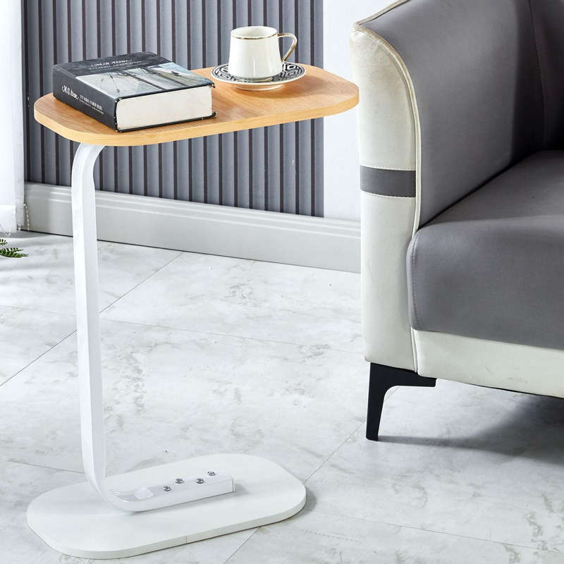 Small Side Table Couch End Table Bedside Table C Shaped Coffee Table - Light brown