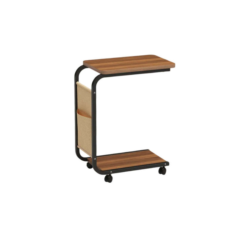 Multi-Functional C-Shaped End Bedside Table with 4 Wheels - Brown