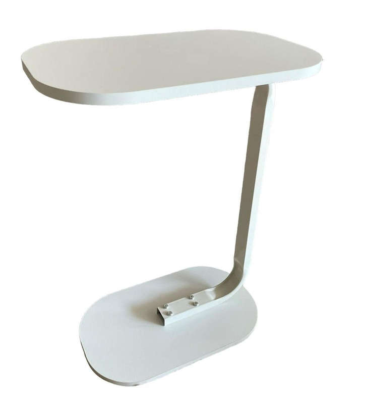C-shaped Side Table Accent Table, Wood Desktop End Table - White