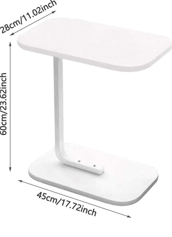 C-shaped Side Table Accent Table, Wood Desktop End Table - White