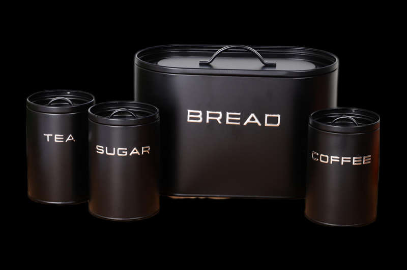 Royal Homeware 4pc Breadbin and Canister set - 3D Letter Design - MATTE BLACK