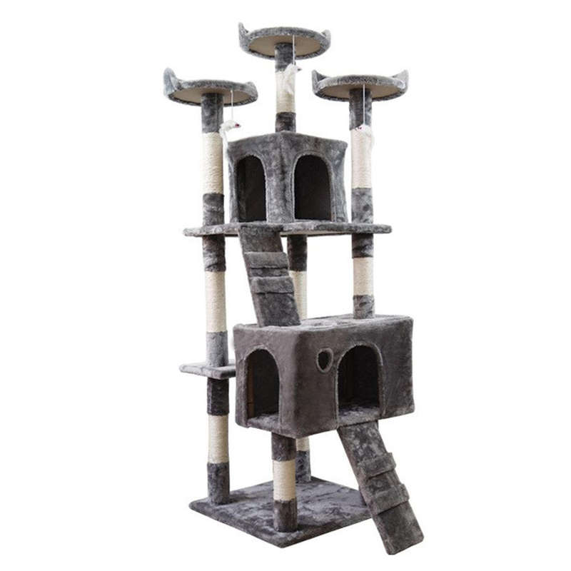 Heavy-Duty Cat Tree House Tower Scratching Post - 3 Viewing Platform - 170cm Grey