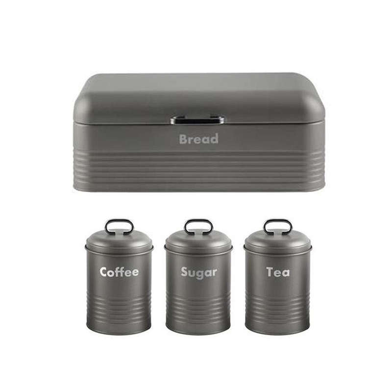 Totally Home Retro Breadbin Steel Design with 3 Piece Matching Canister Set